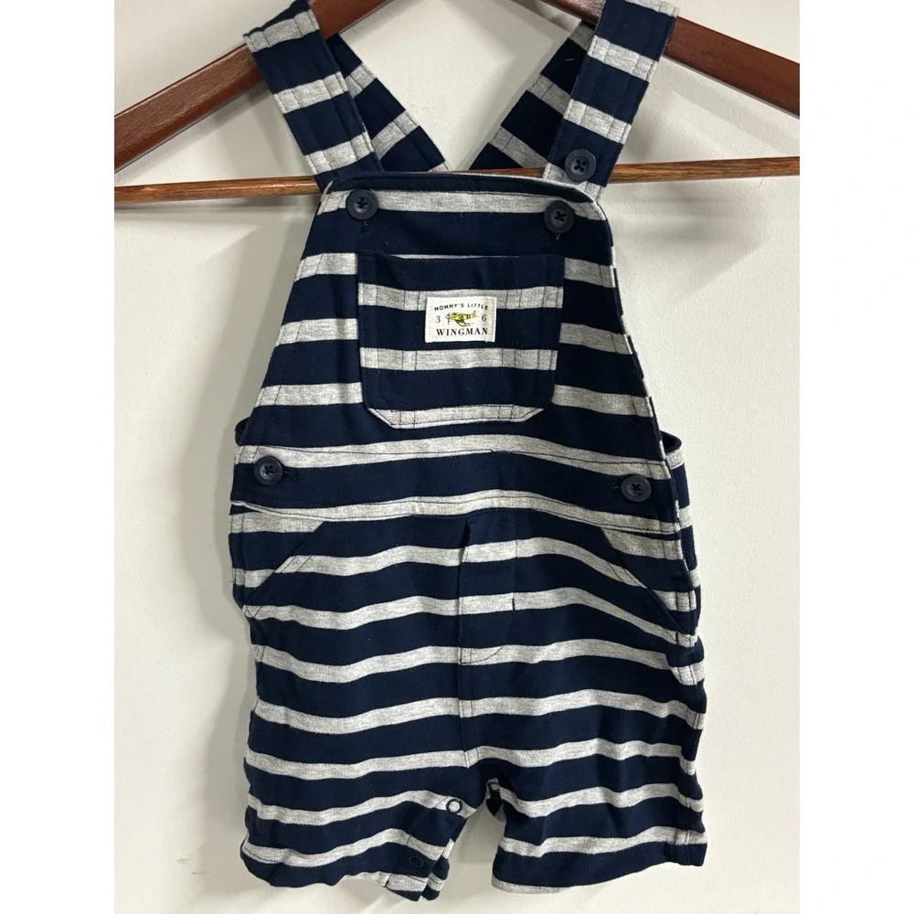 Carters Baby Overalls 12M Nautical Blue White Stripe Mommy's Little Wingman